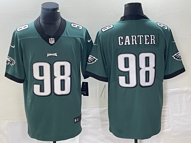Men's Philadelphia Eagles Jalen Carter #98 Midnight Green 2023 NFL active First Round Pick Game Jerseys football jersey product view 1