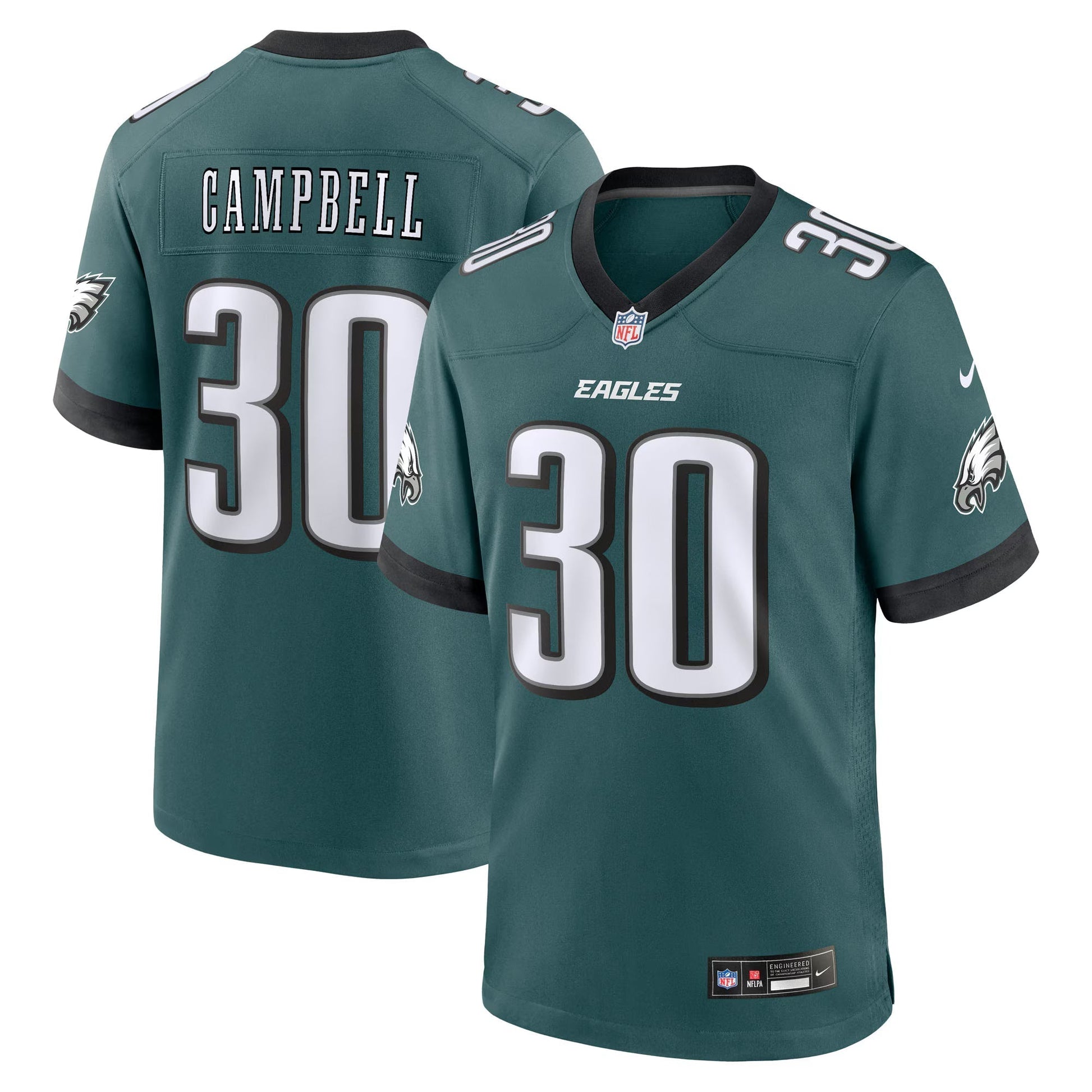 Philadelphia Eagles Jihaad Campbell Green 2025 NFL Draft First Round Pick Game Jersey football jersey product view 1