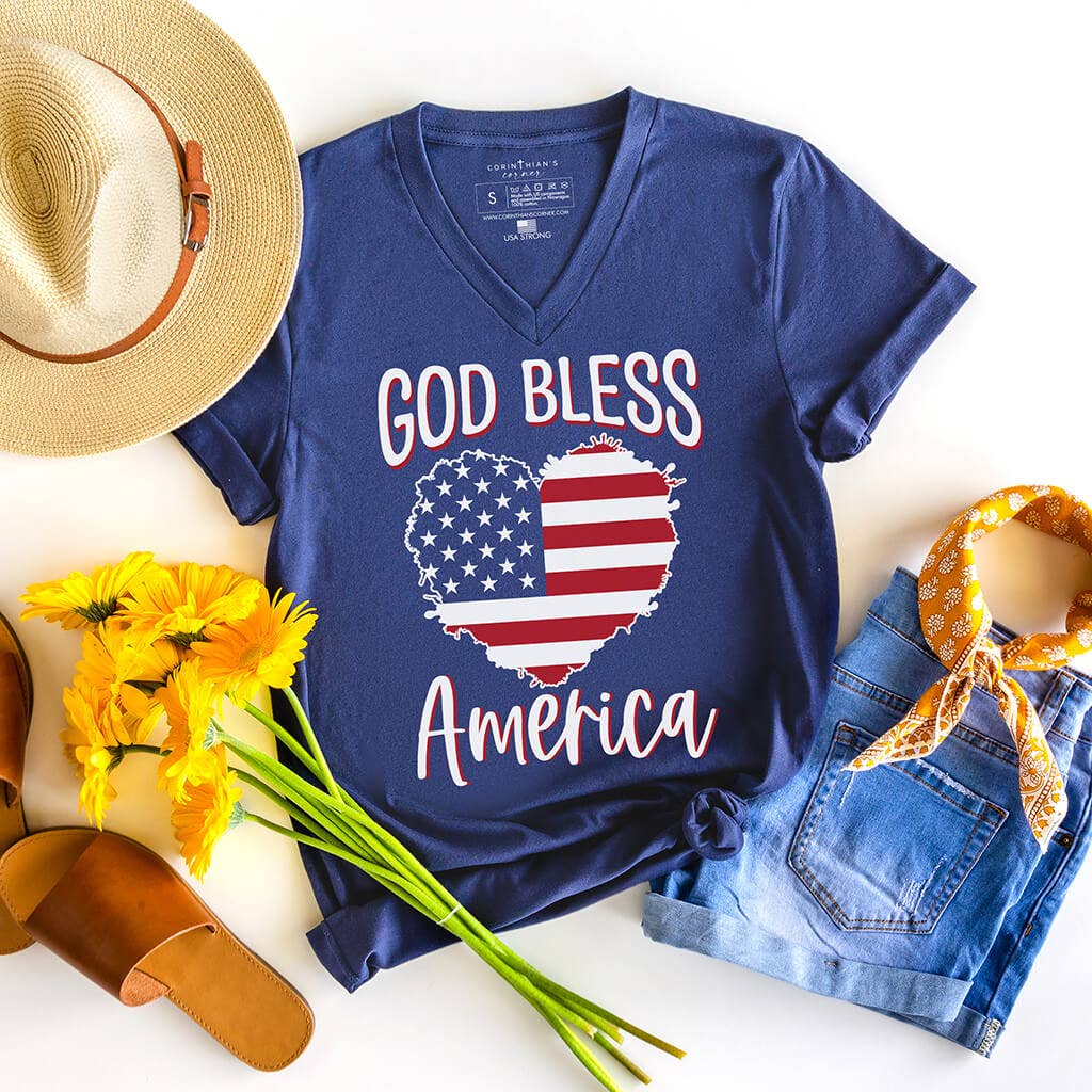 God Bless America V-Neck Unisex T-shirt, Sweatshirt, Hoodie, Long Sleeve Tee - T-Shirt, Sweatshirt, Hoodie