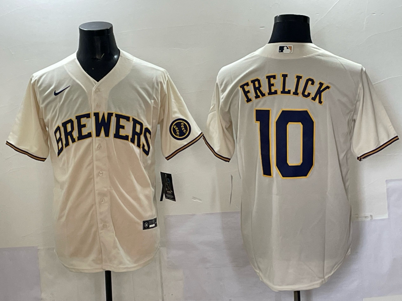 Men's Milwaukee Brewers Sal Frelick Cream Home Replica Player Jersey baseball jersey product view 1