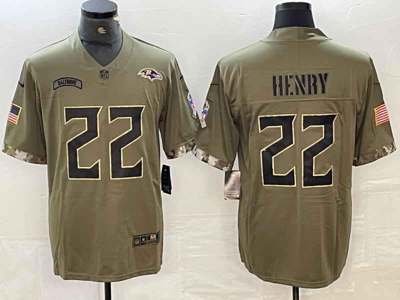 Men's Baltimore Ravens Derrick Henry #22 Olive 2022 Salute To Service Limited Jersey1 football jersey product view 1