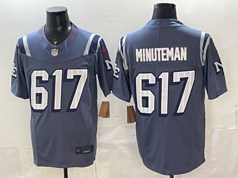 Men's New England Patriots Minuteman #617 Storm Blue 2025 Rivalries Collection Limited Jersey football jersey product view 1