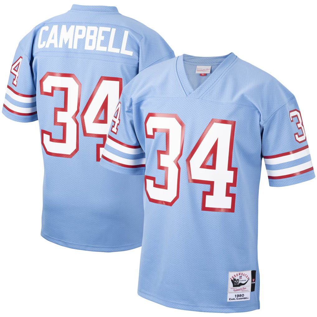 Earl Campbell Houston Texans Oilers Throwback Retired Player Jersey - Light Blue hockey jersey product view 1