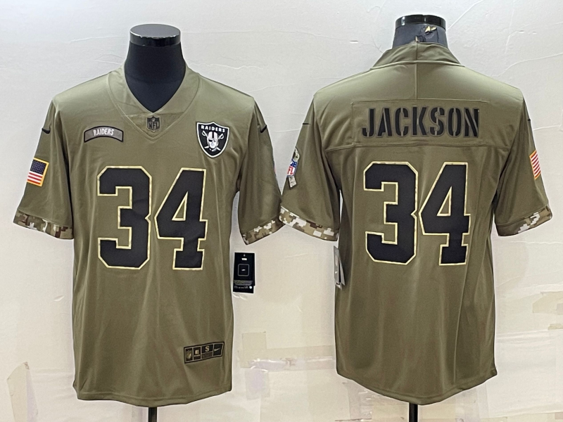 Men's Las Vegas Raiders Bo Jackson #34 Olive 2022 Salute To Service Limited Jersey1 football jersey product view 1