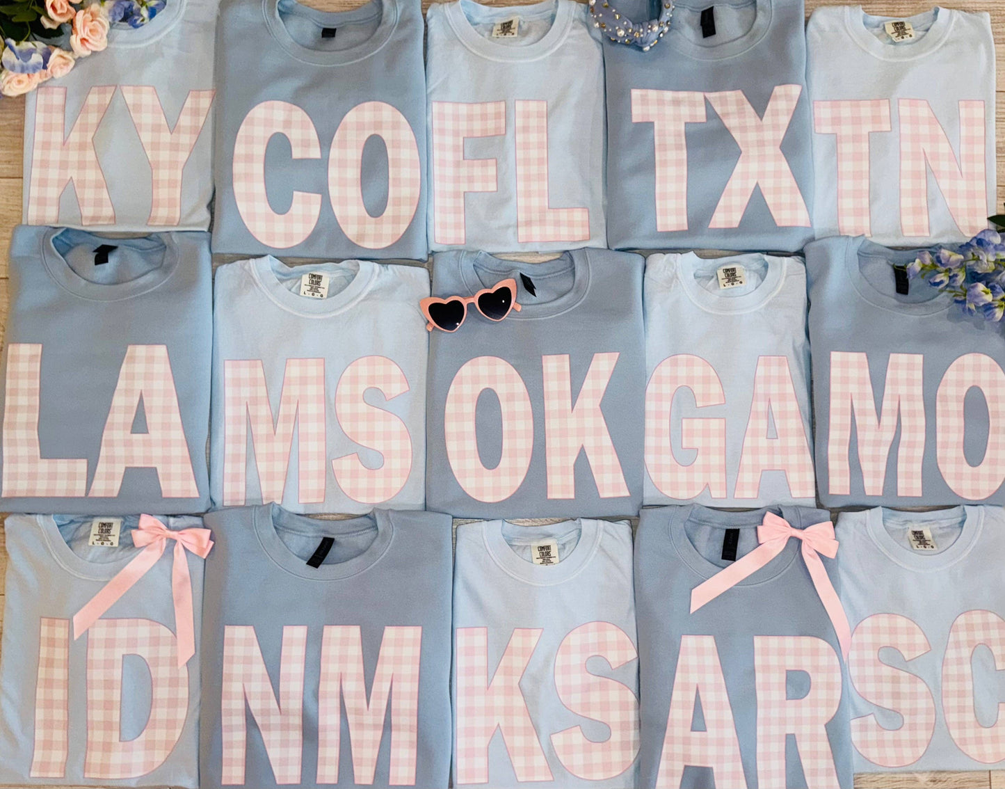 Custom Pink Gingham State Sweatshirt/Tee *Any State* Unisex T-shirt, Sweatshirt, Hoodie, Long Sleeve Tee - T-Shirt, Sweatshirt, Hoodie