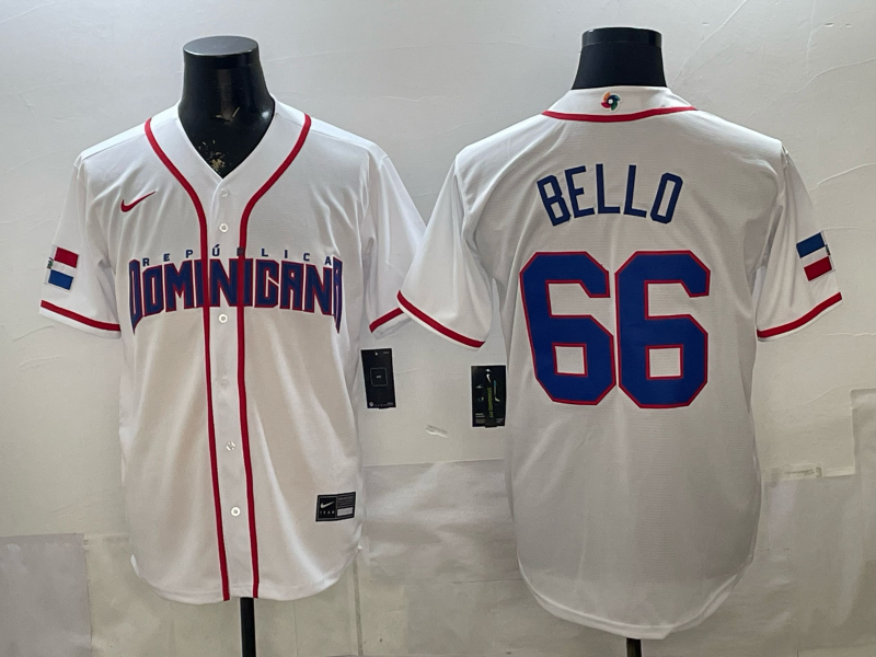 Men's Dominican Republic Baseball Brayan Bello #66 White 2026 World Baseball Classic Stadium Jersey baseball jersey product view 1