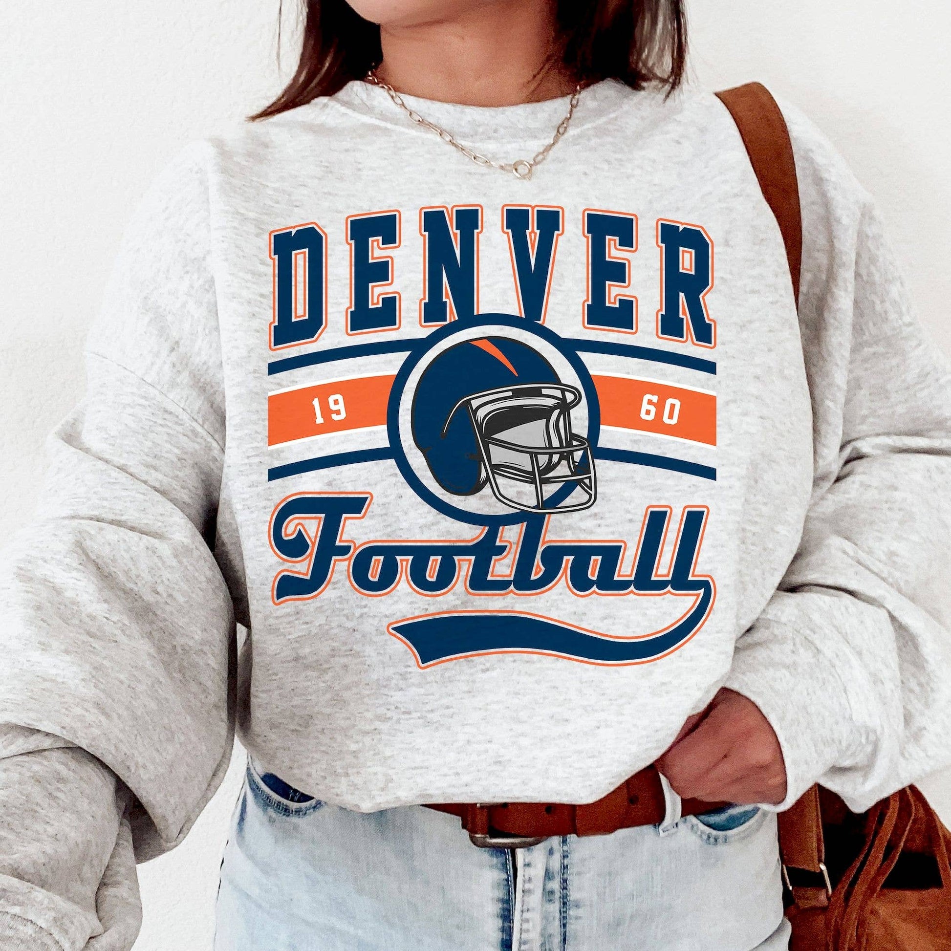 Vintage Denver Football Crewneck  Broncos Sweatshirt Unisex T-shirt, Sweatshirt, Hoodie, Long Sleeve Tee - T-Shirt, Sweatshirt, Hoodie