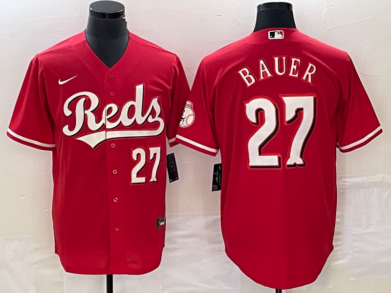 Men's Cincinnati Reds Trevor Bauer #27 Red Replica Baseball Jersey baseball jersey product view 1