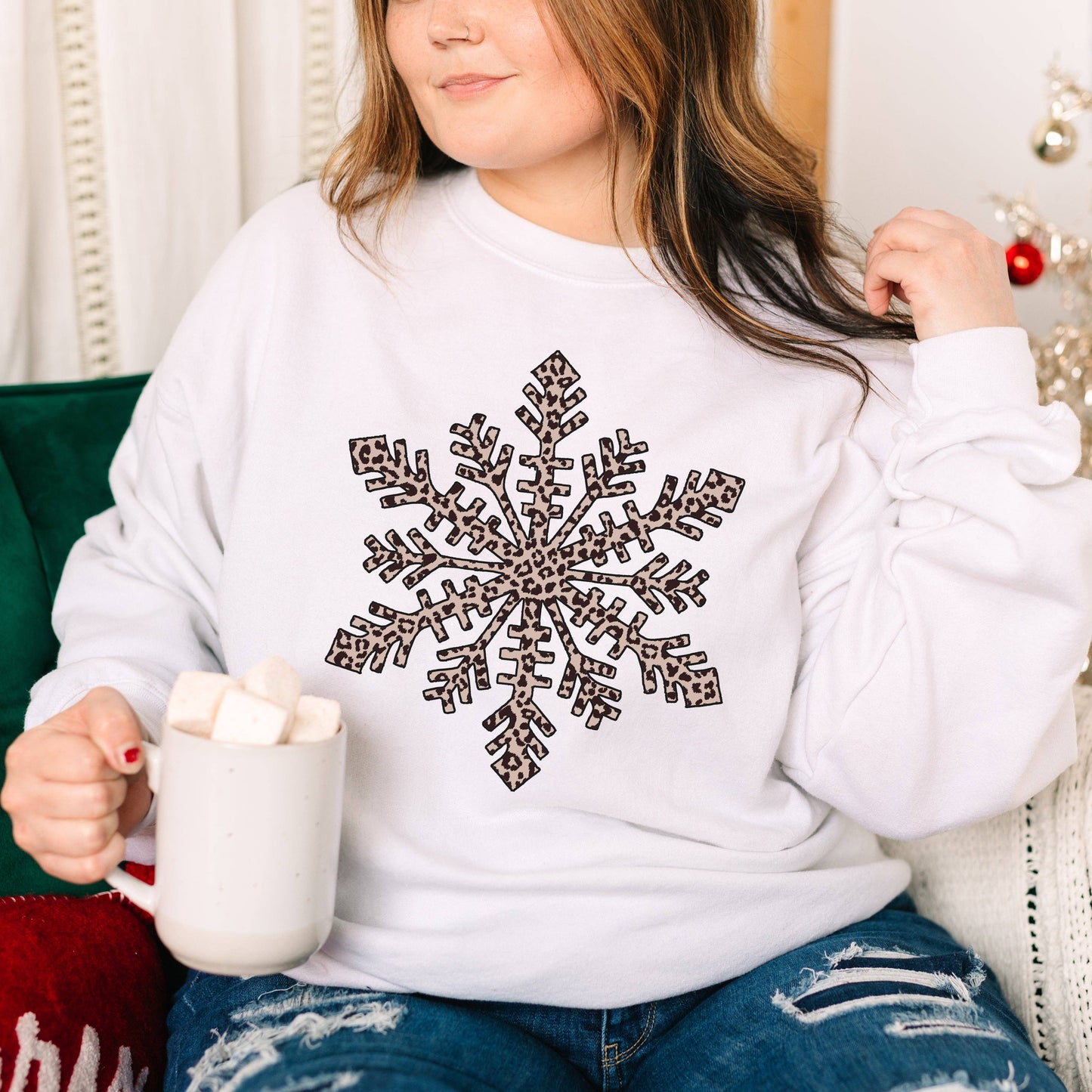 Leopard Snowflake Crewneck Sweatshirt Unisex T-shirt, Sweatshirt, Hoodie, Long Sleeve Tee - T-Shirt, Sweatshirt, Hoodie