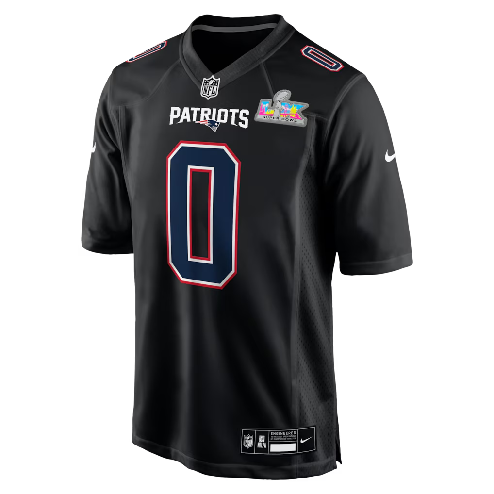 Men's New England Patriots Christian Gonzalez Black Super Bowl LX Patch Carbon Fashion Game Jersey football jersey product view 2