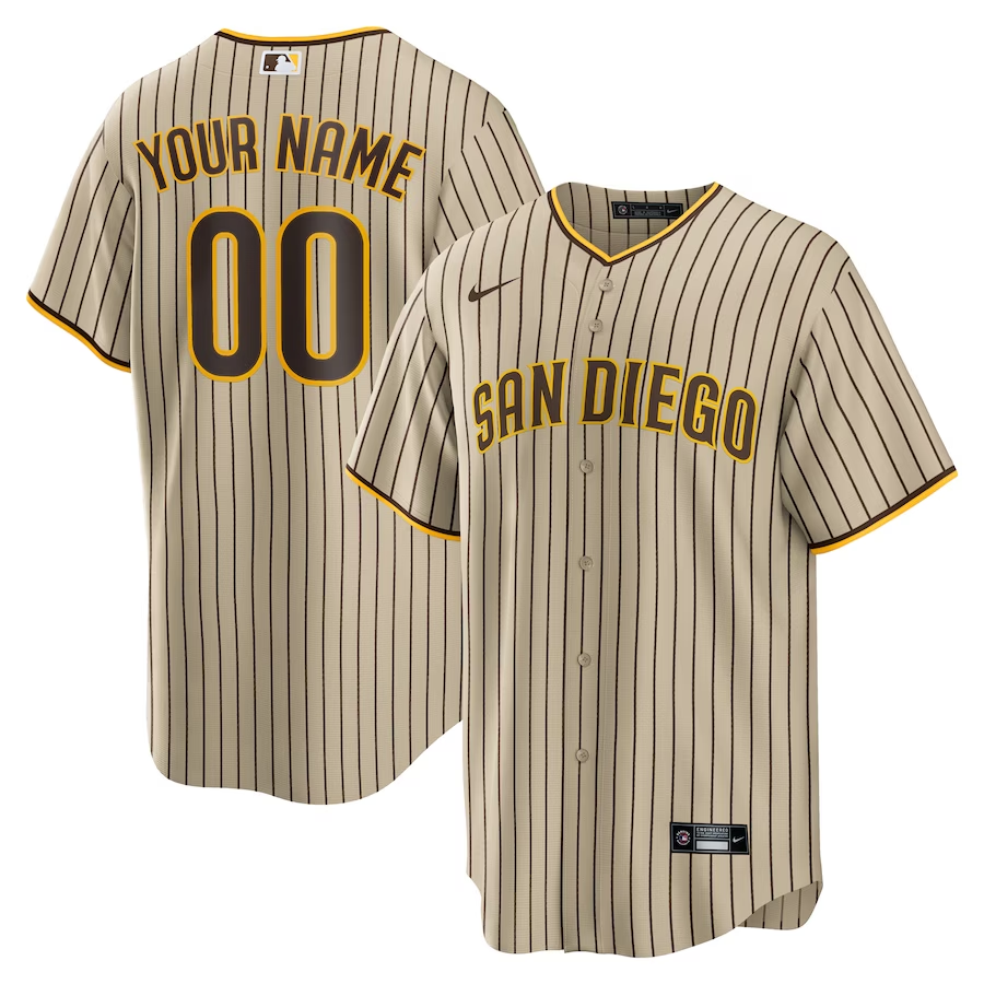 Men's San Diego Padres Tan Road Custom Replica Jersey baseball jersey product view 1