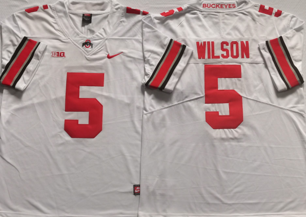 Men's Ohio State Buckeyes Garrett Wilson #5 White Player Game Jersey sports jersey product view 1