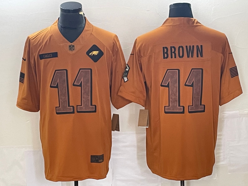 Men's Philadelphia Eagles A.J. Brown Brown 2023 Salute To Service Limited Jersey football jersey product view 1