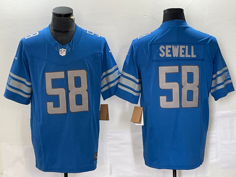 Men's Detroit Lions Penei Sewell #58 Blue Game Jersey1 football jersey product view 1