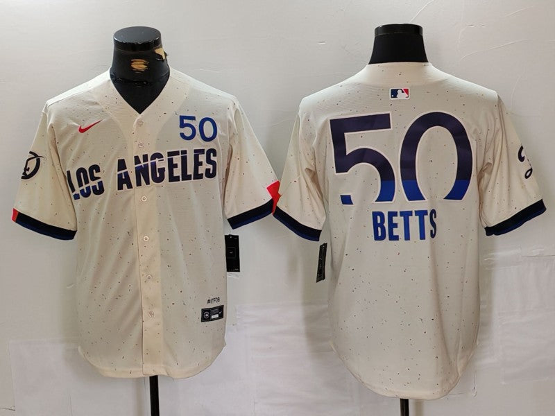Men's Los Angeles Dodgers Mookie Betts Cream 2024 City Connect Replica Player Jersey baseball jersey product view 1
