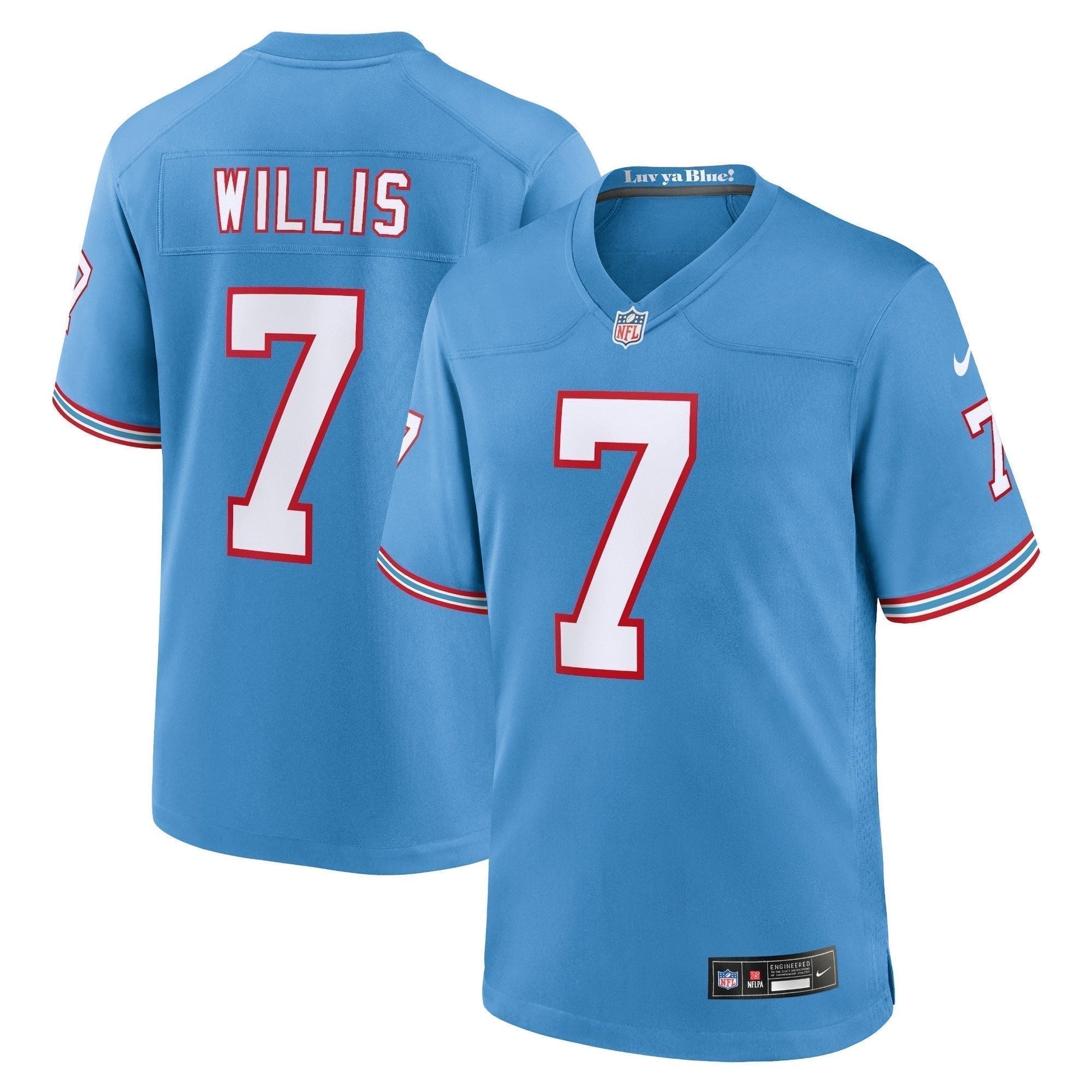 Malik Willis Tennessee Titans Oilers Throwback Alternate Game Jersey - Light Blue football jersey product view 1