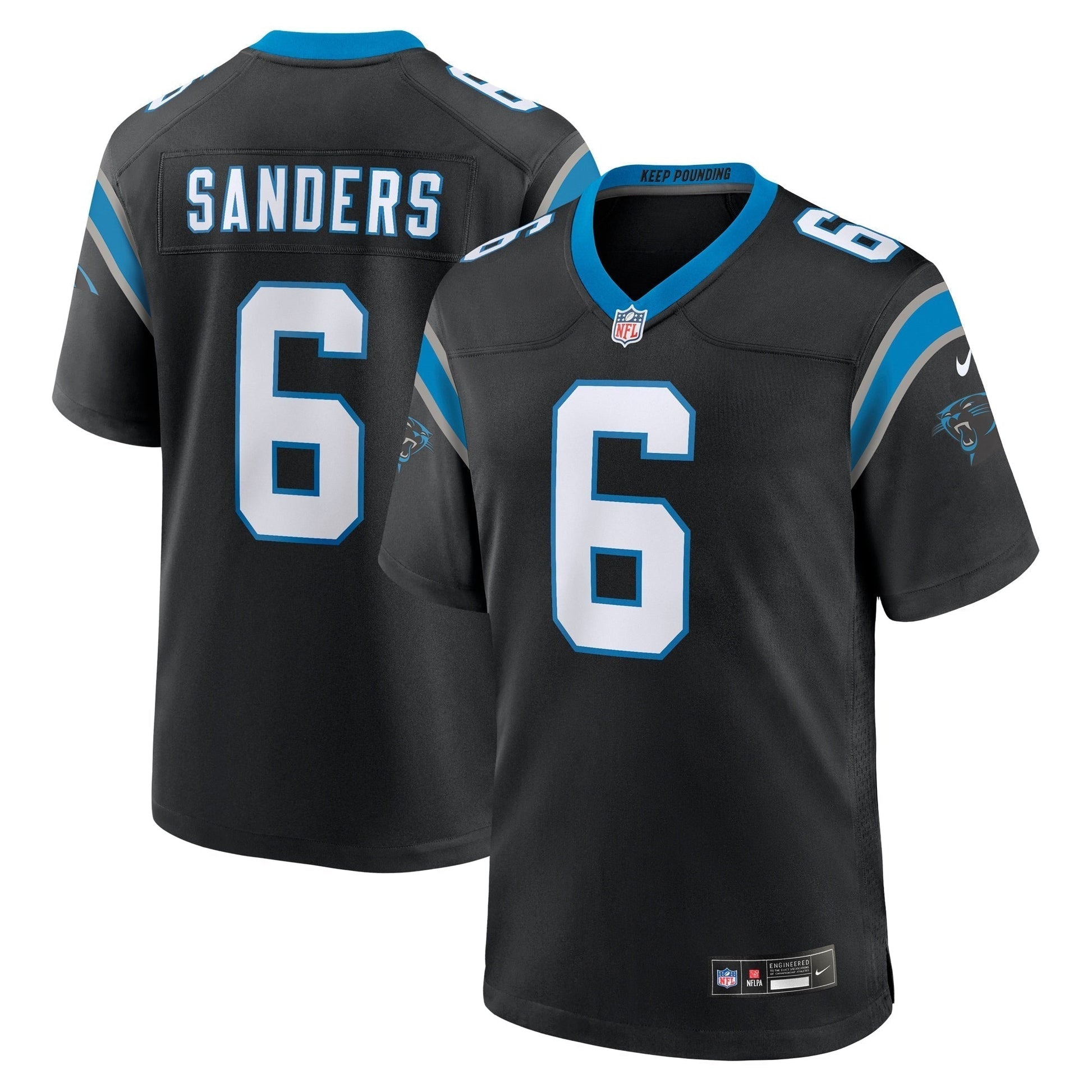 Miles Sanders Carolina Panthers Game Jersey - Black football jersey product view 1