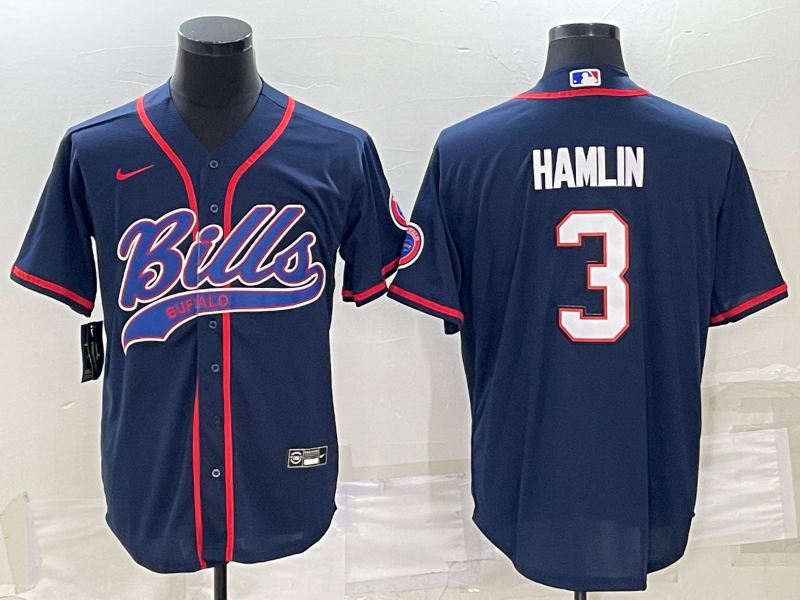 Men's Buffalo Bills Damar Hamlin #3 Navy Game Jersey1 Joint Edition football jersey product view 1