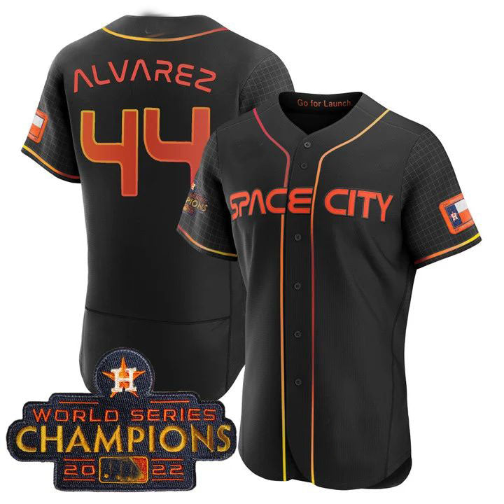 #44 Yordan Alvarez Houston Astros 2023 SPACE CITY CHAMPIONS FLEX JERSEY ¨C black ALL STITCHEDBaseball Jerseys baseball jersey product view 1