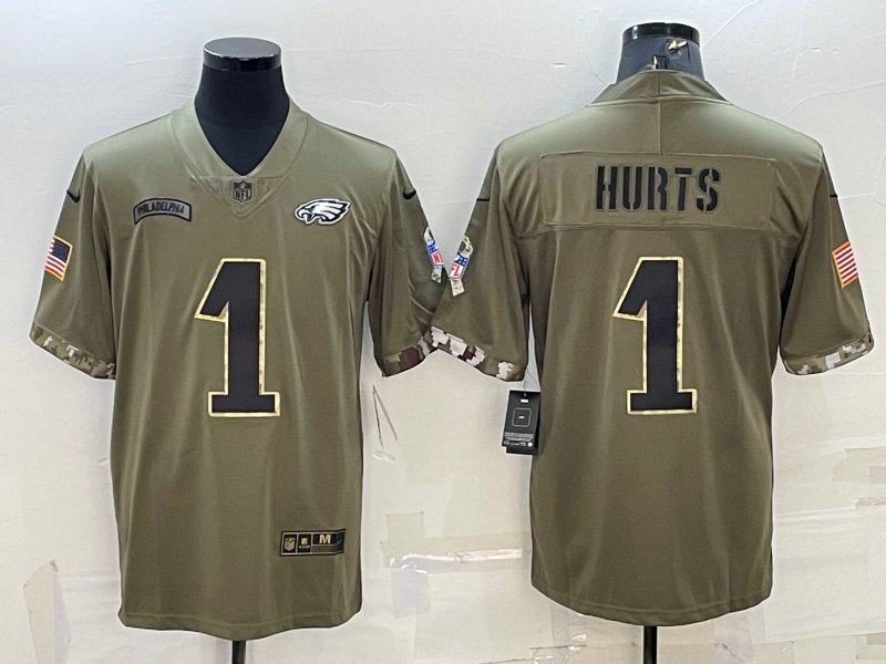 Men's Philadelphia Eagles Jalen Hurts Olive 2022 Salute To Service Limited Jersey football jersey product view 1