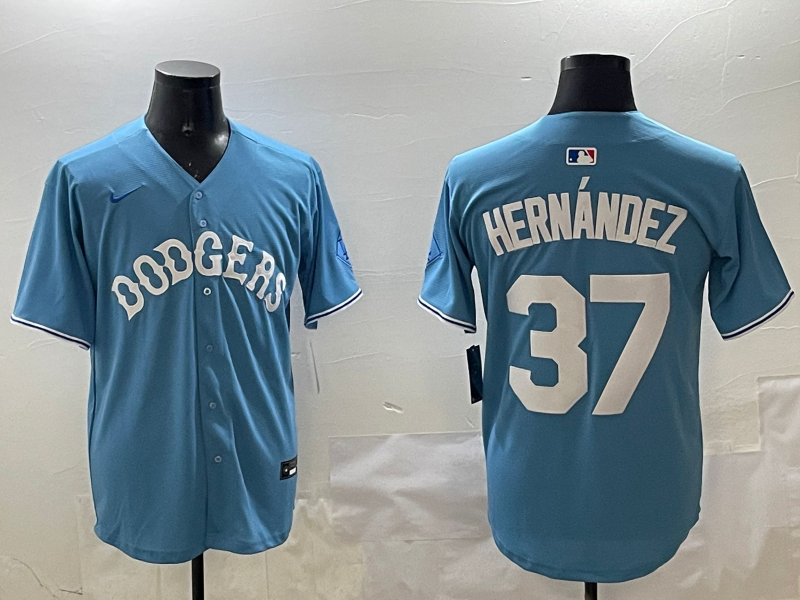 Men's Los Angeles Dodgers Teoscar Hernandez #37 Light Blue Limited Player Jersey baseball jersey product view 1