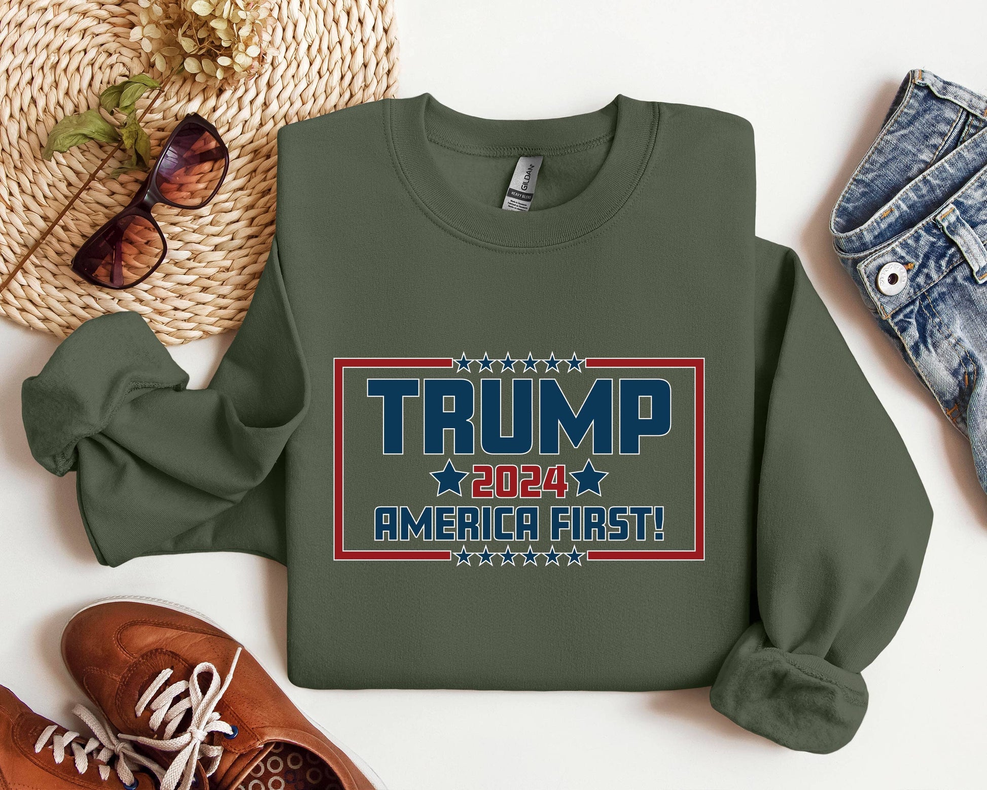 Trump 2024 America First Sweatshirt Patriotic Support Unisex T-shirt, Sweatshirt, Hoodie, Long Sleeve Tee - T-Shirt, Sweatshirt, Hoodie