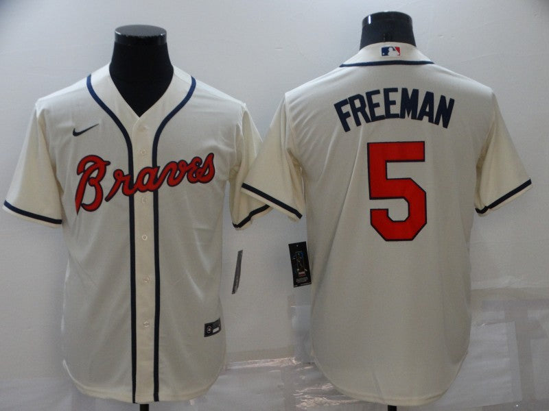 Men's Atlanta Braves Freedie Freeman #5 Beige Replica Jersey baseball jersey product view 1