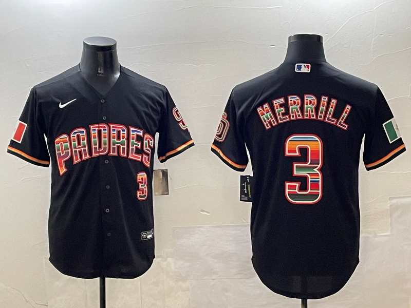 Men's San Diego Padres Jackson Merrill #3 Black Game Player Jersey1 baseball jersey product view 1