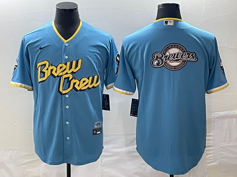 Men's Milwaukee Brewers Powder Blue 2022 City Connect Replica Team Jersey baseball jersey product view 1