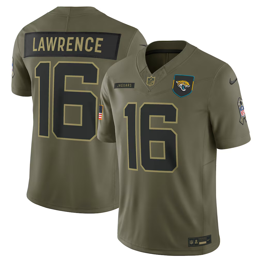 Men's Jacksonville Jaguars Trevor Lawrence Olive 2025 Salute to Service Limited Jersey football jersey product view 1