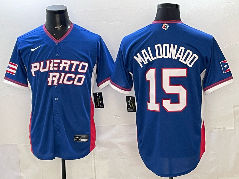 Men's Puerto Rico Baseball Martin Maldonado #15 Royal 2026 World Baseball Classic Stadium Jersey baseball jersey product view 1