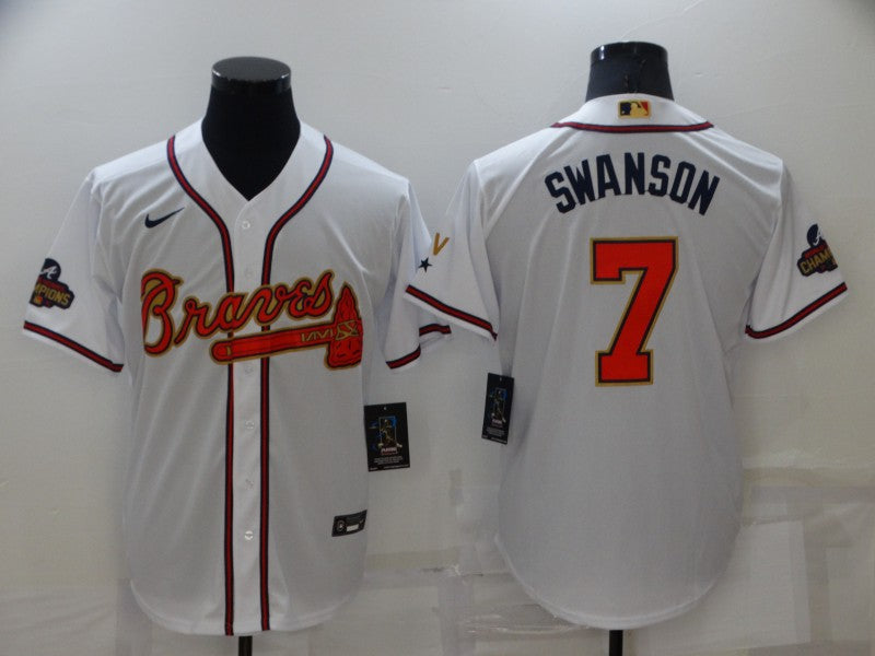 Men's Atlanta Braves Dansby Swanson White Replica Game Jersey baseball jersey product view 1