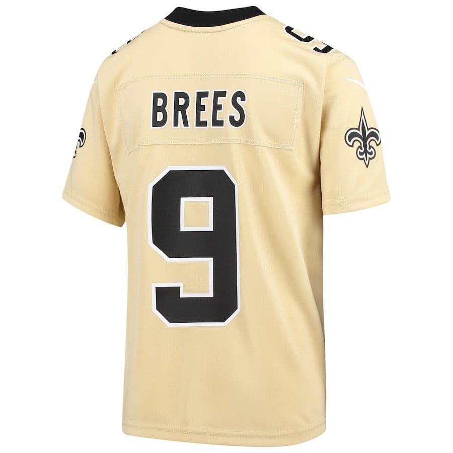 Drew Brees New Orleans Saints Youth Inverted Game Jersey - Gold football jersey product view 3