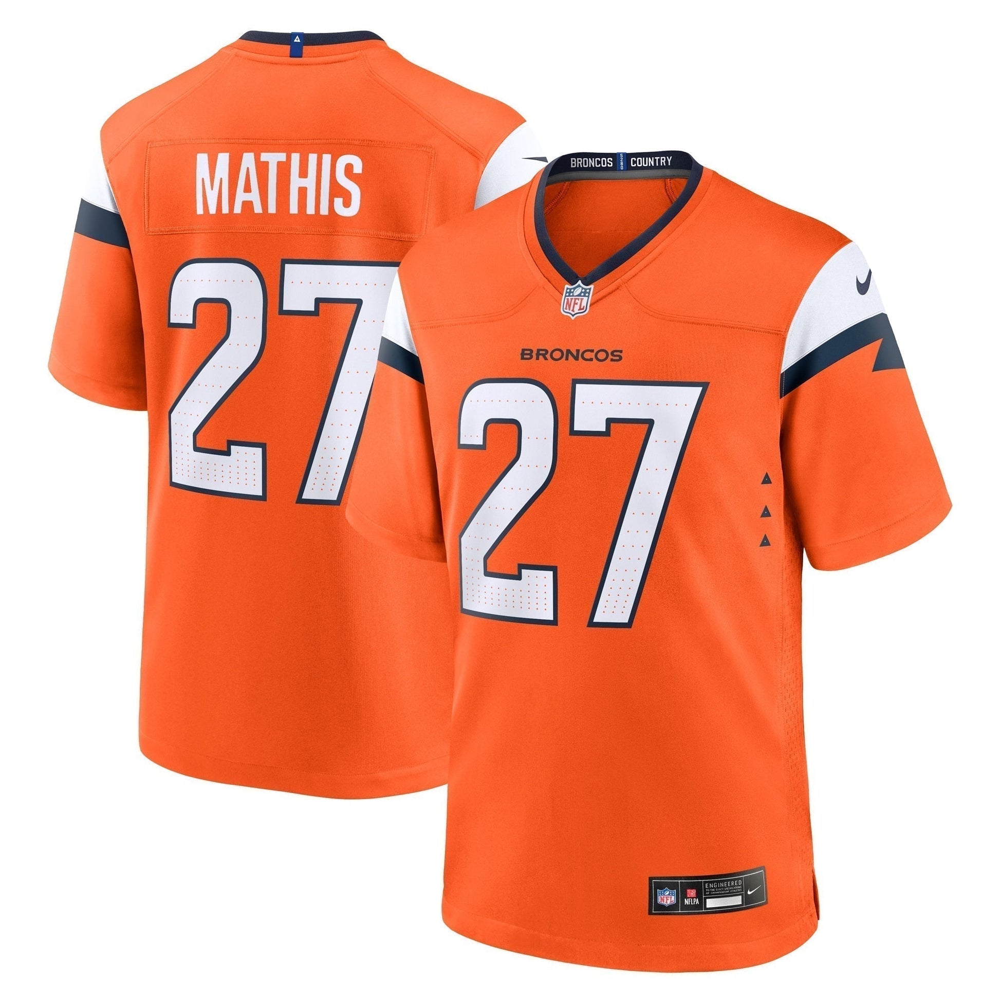 Damarri Mathis Denver Broncos Team Game Jersey - Orange football jersey product view 1