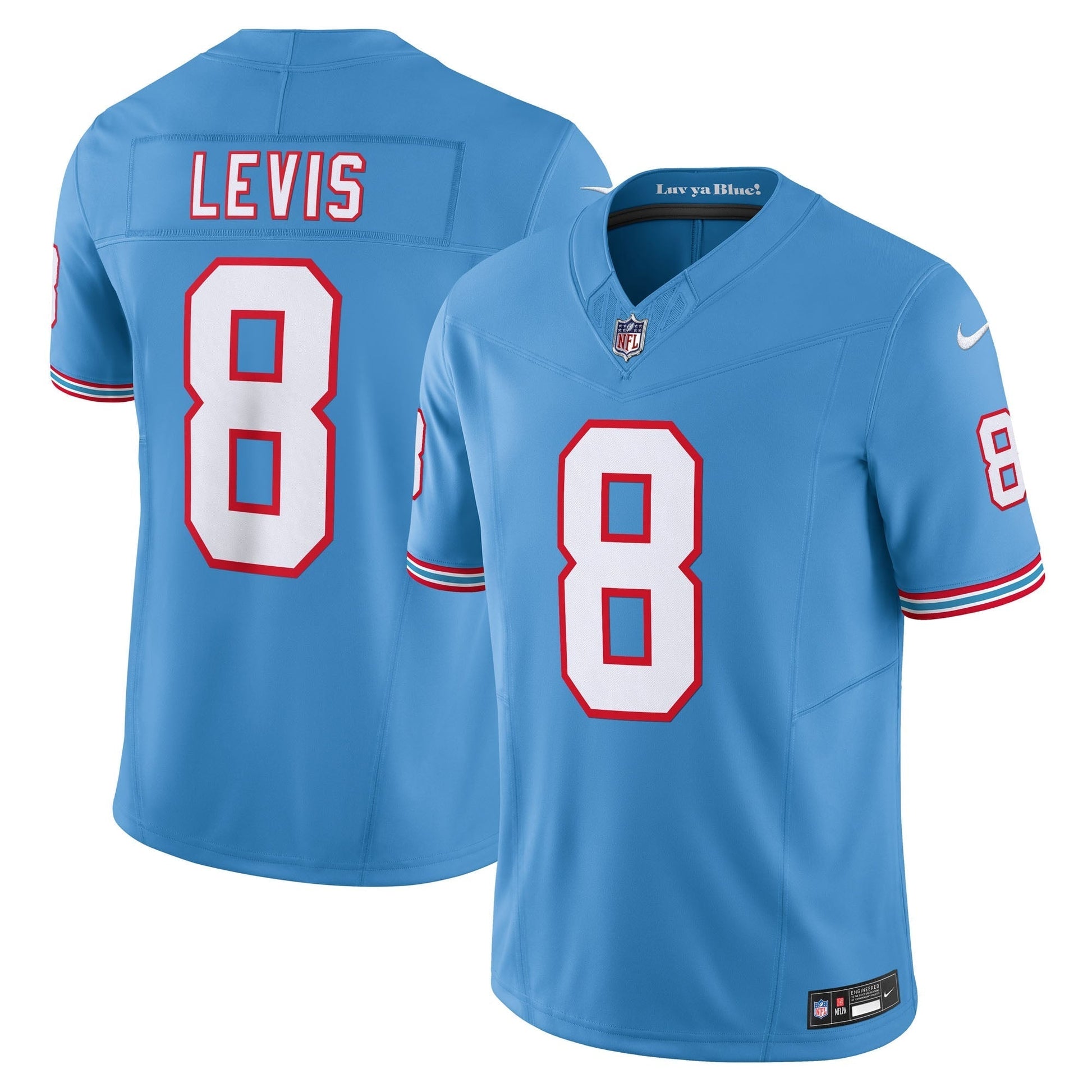 Tennessee Titans Will Levis Light Blue Alternate Oilers Throwback Vapor F.U.S.E. Limited Jersey hockey jersey product view 1