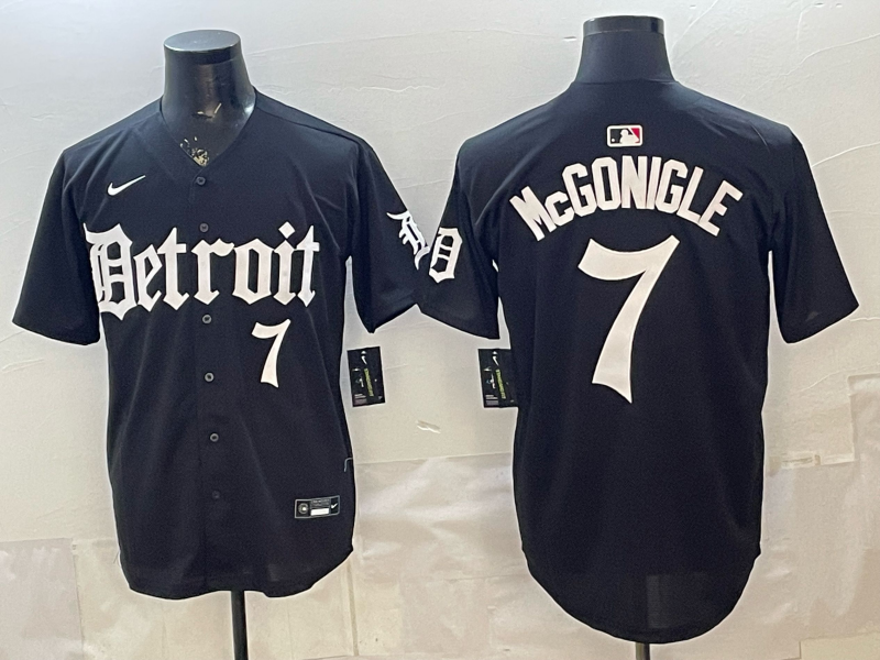 Men's Detroit Tigers Kevin McGonigle #7 Black Replica Player Jersey baseball jersey product view 1