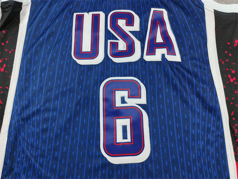 Men's 2024 USA Dream Team LeBron James #6 Navy Authentic Player Jersey basketball jersey product view 3