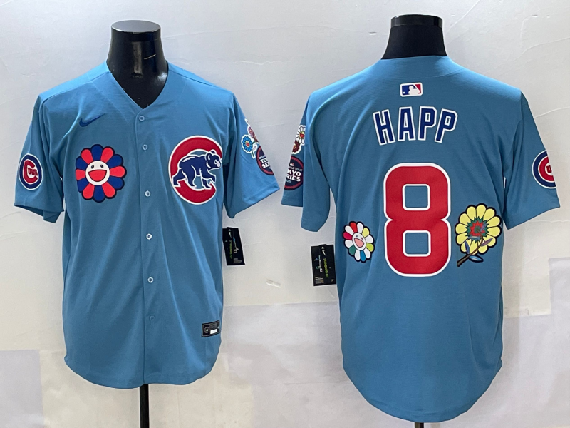 Men's Chicago Cubs Ian Happ Light Blue Player Jersey baseball jersey product view 1