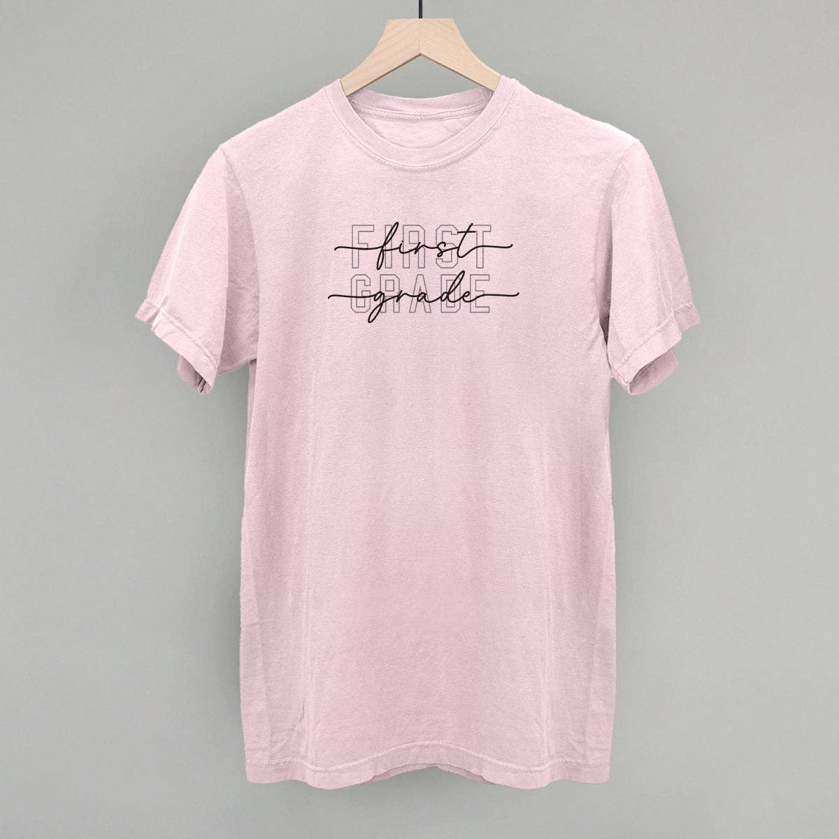 First Grade (Collegiate + Script) Unisex T-shirt, Sweatshirt, Hoodie, Long Sleeve Tee - T-Shirt, Sweatshirt, Hoodie