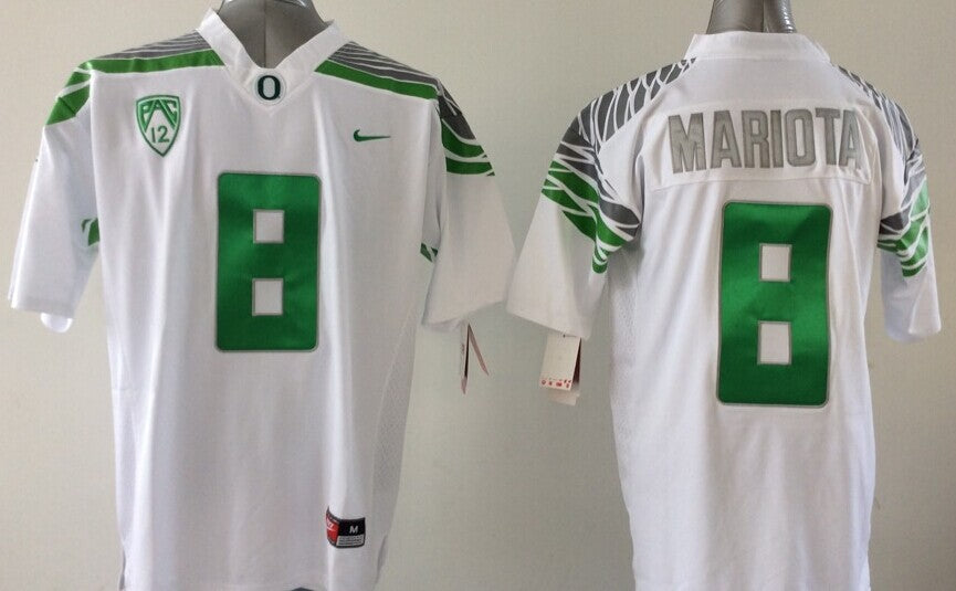 Men's Oregon Ducks Marcus Mariota #8 White Player Jersey sports jersey product view 1