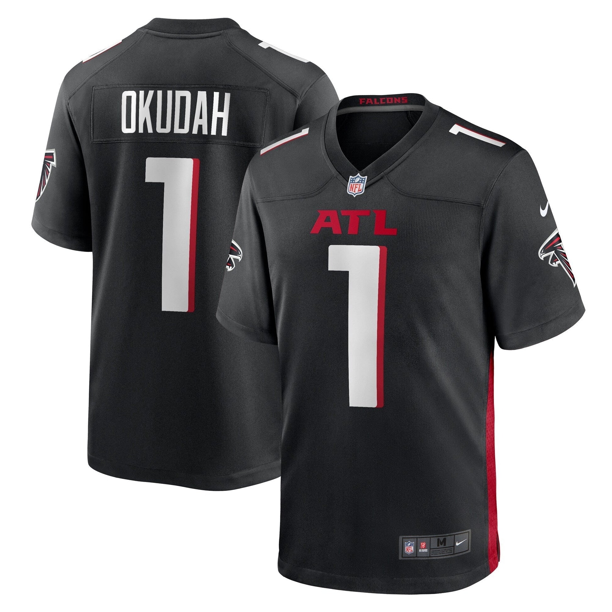 Jeff Okudah Atlanta Falcons Game Jersey - Black football jersey product view 1