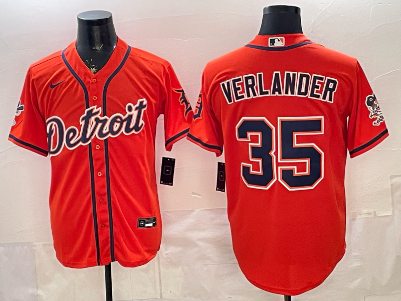 Men's Detroit Tigers Justin Verlander #35 Orange Replica Player Jersey baseball jersey product view 1