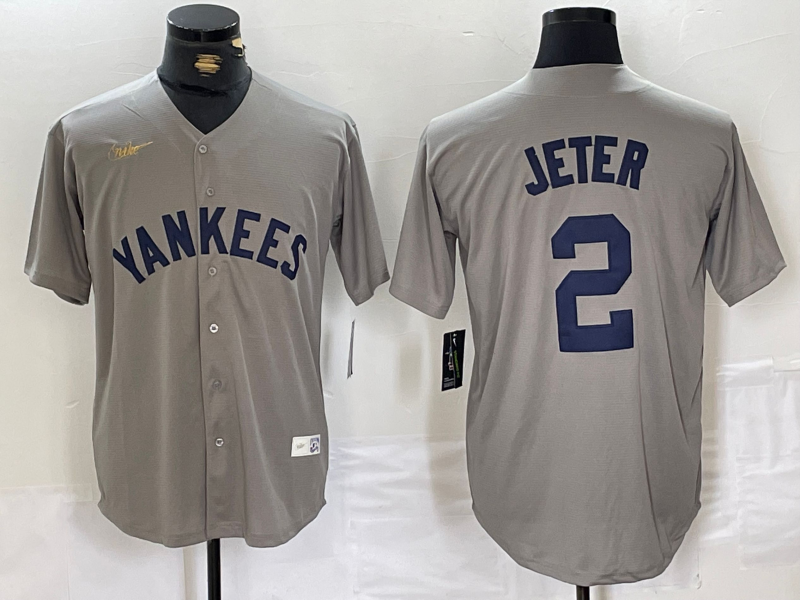 Men's New York Yankees Derek Jeter Gray Road Cooperstown Collection Player Jersey baseball jersey product view 1