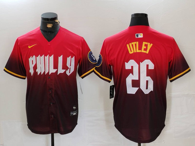 Men's Philadelphia Phillies Chase Utley Red 2024 City Connect Replica Player Jersey baseball jersey product view 1