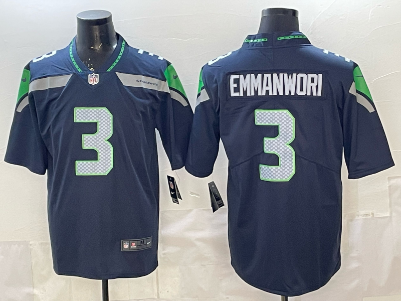 Men's Seattle Seahawks Nick Emmanwori #3 Navy Game Jersey football jersey product view 1