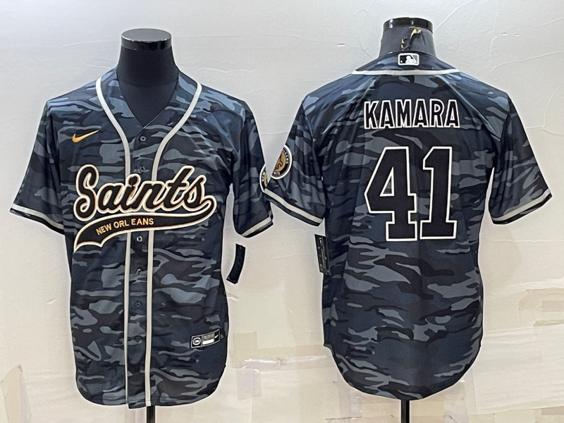Men's New Orleans Saints Alvin Kamara #41 Grey Camouflage Game Jersey1 Joint Edition football jersey product view 1