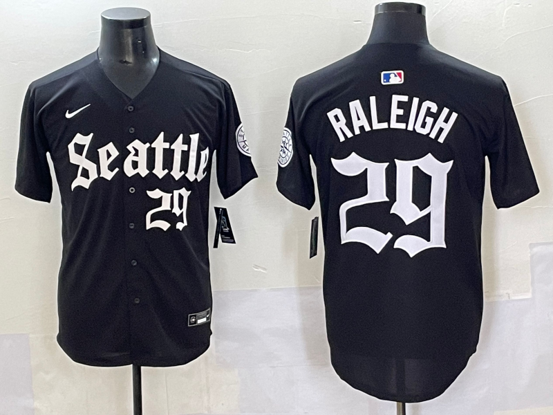 Men's Seattle Mariners Cal Raleigh Black Replica Player Jersey baseball jersey product view 1