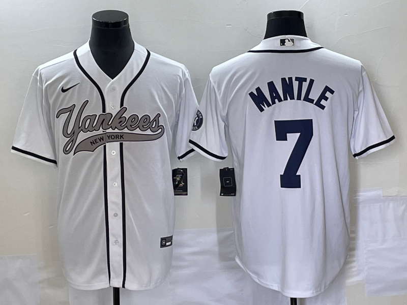 Men's New York Yankees Mickey Mantle White Player Jersey Joint Edition baseball jersey product view 1