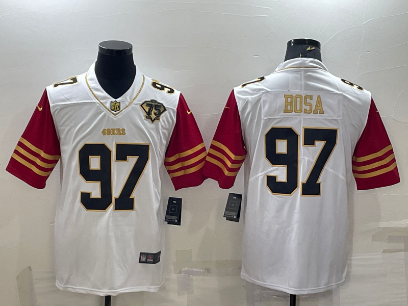 Men's San Francisco 49ers Nick Bosa White 75th Anniversary Player Jersey football jersey product view 1