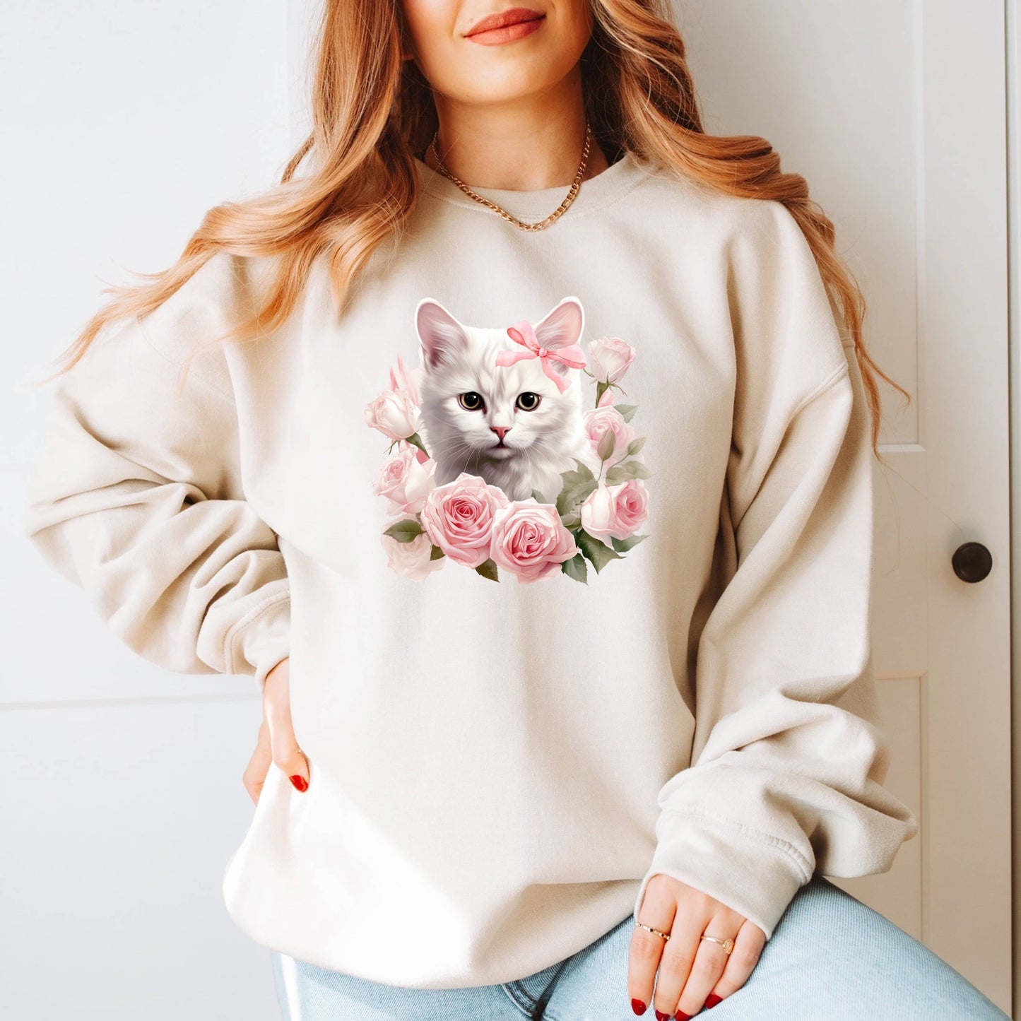 Kitten Sweatshirt, Girly Sweatshirt, Bows, Graphic Tshirt Unisex T-shirt, Sweatshirt, Hoodie, Long Sleeve Tee - T-Shirt, Sweatshirt, Hoodie